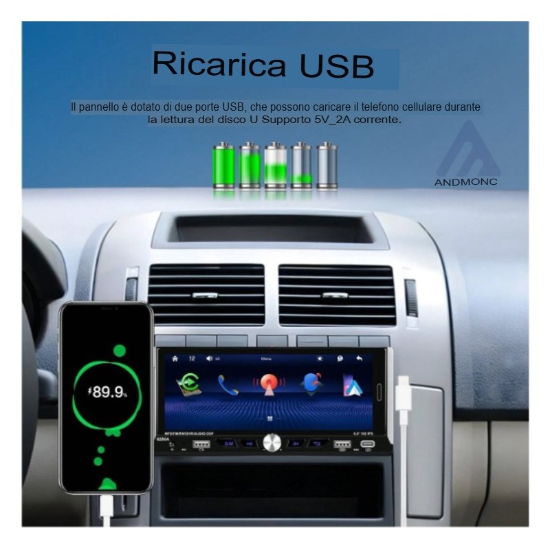 Autoradio 1 din 6.9" GPS Wifi 6280A