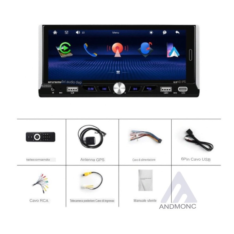 Autoradio 1 din 6.9" GPS Wifi 6280A