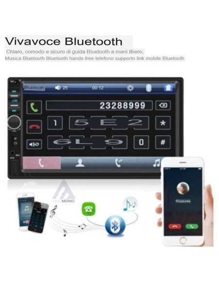 Stereo autoradio 2 din 7" pollici touch screen mirror link bluetooth aux usb sd