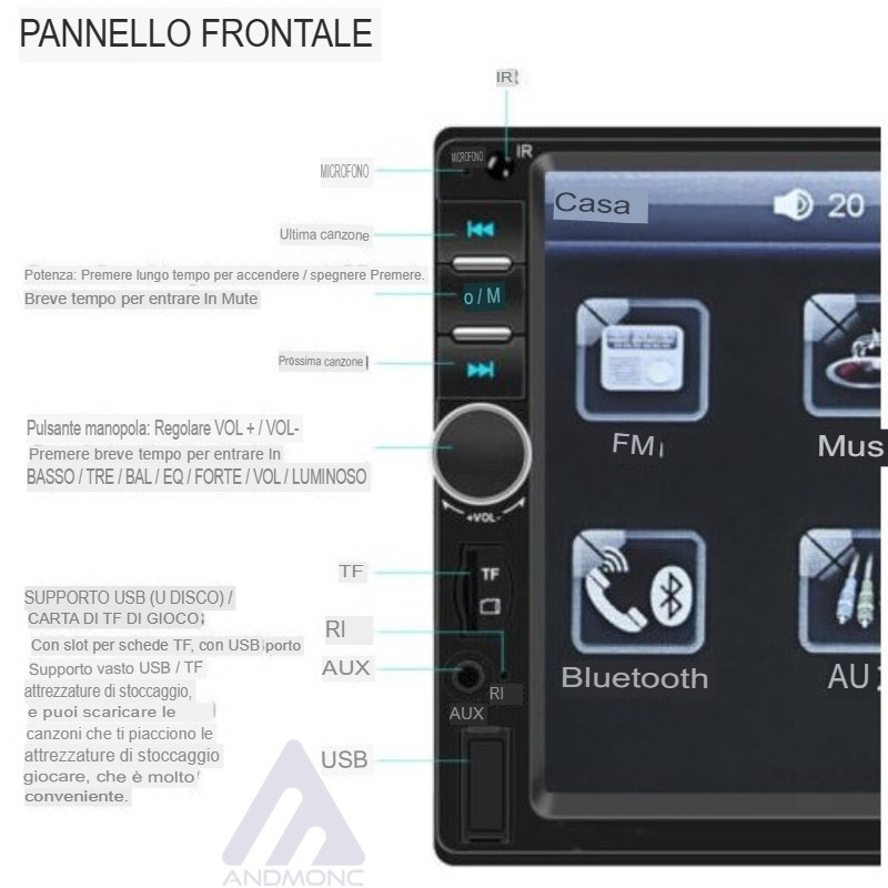 Stereo autoradio 2 din 7" pollici touch screen...