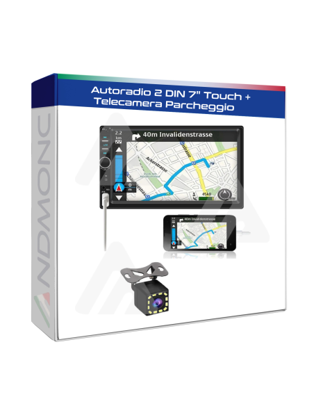 Stereo autoradio 2 din 7" pollici touch screen mirror link bluetooth aux usb sd + telecamera parcheggio