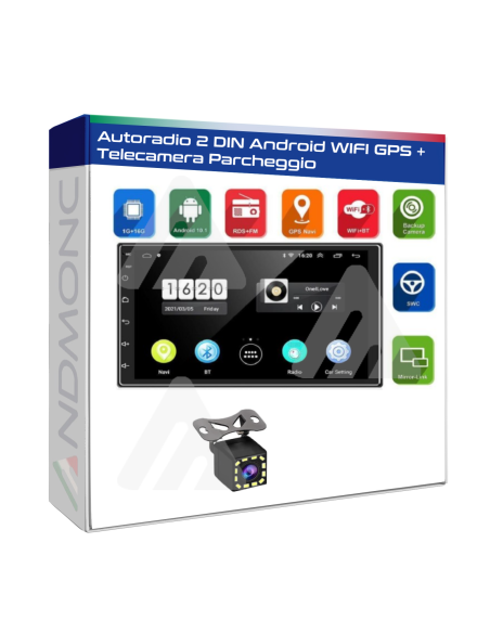 Autoradio Android 7" wifi gps bluetooth usb 2din + telecamera Parcheggio