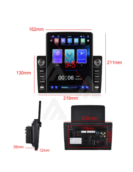 Autoradio universale 2din Bluetooth usb aux fm gps touch 9.5"