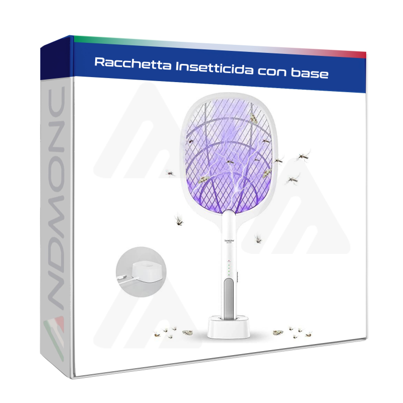 Racchetta Led Ricaricabile Per Zanzare Con Luce Attira Zanzare con base