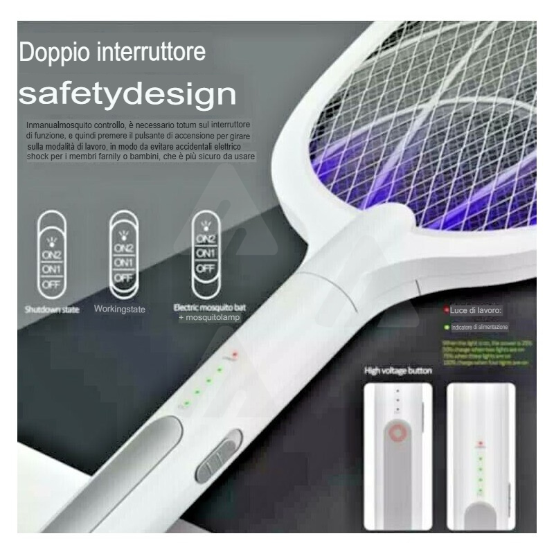Racchetta Led Ricaricabile Per Zanzare Con Luce...
