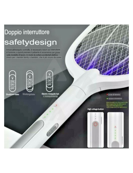 Racchetta Led Ricaricabile Per Zanzare Con Luce Attira Zanzare con base