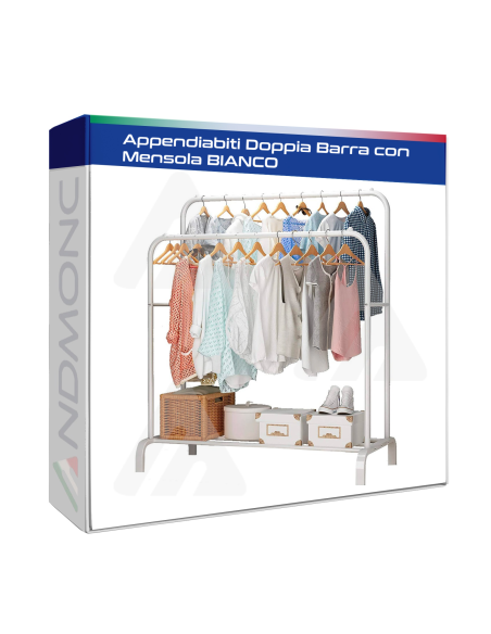 Attaccapanni appendiabiti Doppia Barra Multifunzione con Mensola Portaoggetti bianco
