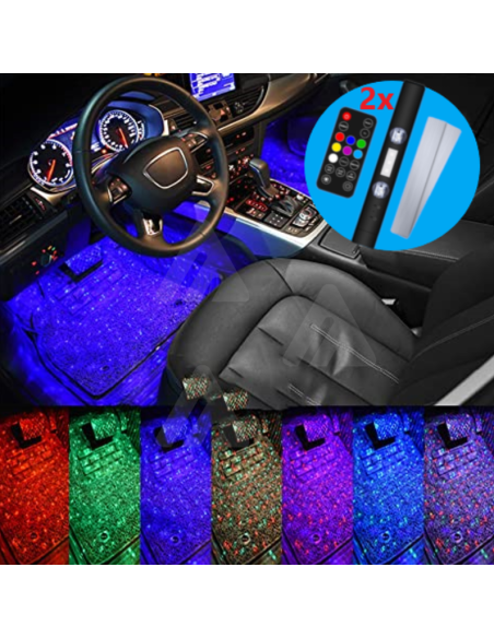 2x LED luce ambientale interna auto USB RGB senza fili