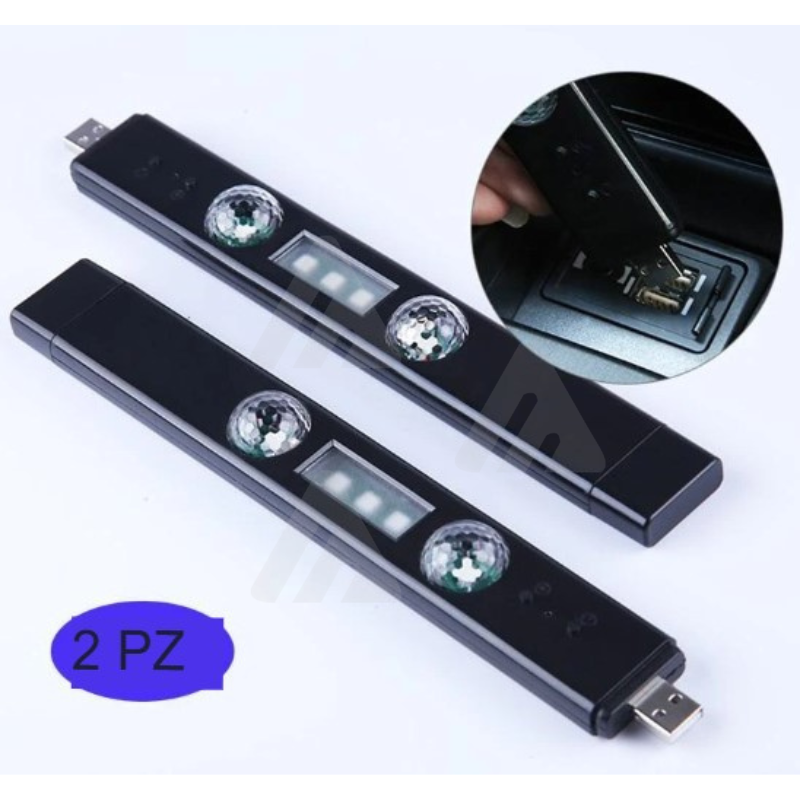 2x LED luce ambientale interna auto USB RGB...