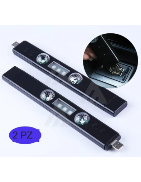 2x LED luce ambientale interna auto USB RGB senza fili
