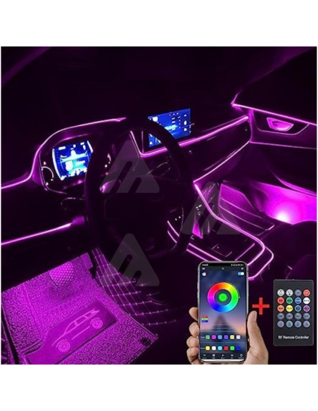 Kit di Illuminazione Ambientale per Auto 6m Fibra Ottica 64 Colori