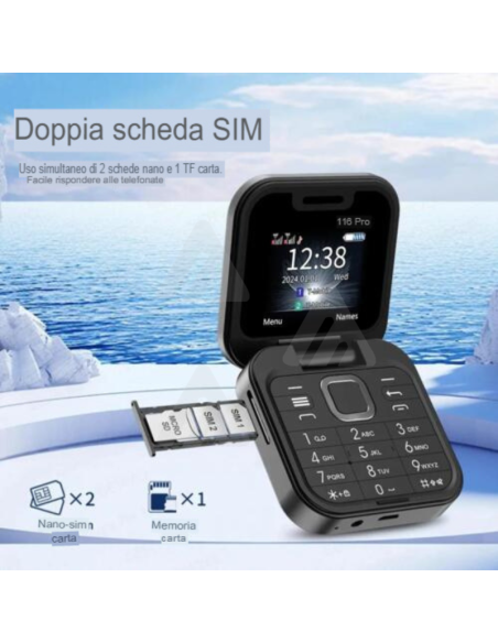 Mini Flip cellulare piccolo display dual sim pieghevole con App