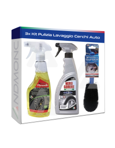 Kit Pulizia Lavaggio Cerchi Auto 3pz.