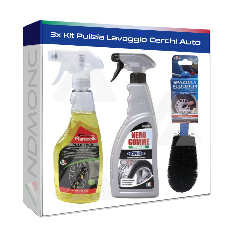 Kit Pulizia Lavaggio Cerchi Auto 3pz.