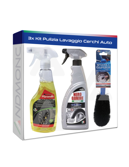 Kit Pulizia Lavaggio Cerchi Auto 3pz.