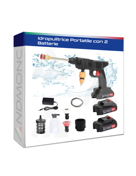 Idropulitrice 300W ad alta pressione,48V spruzzatore a batteria 10000mA-tubo 5m, senza fili 2x batterie