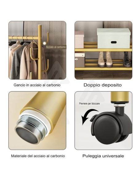 Appendiabiti Attaccapanni in ferro con ruote colore bianco nero