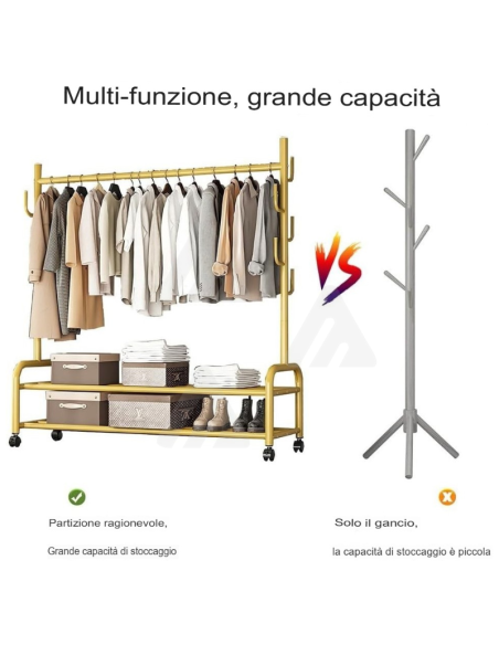 Appendiabiti Attaccapanni in ferro con ruote colore bianco nero