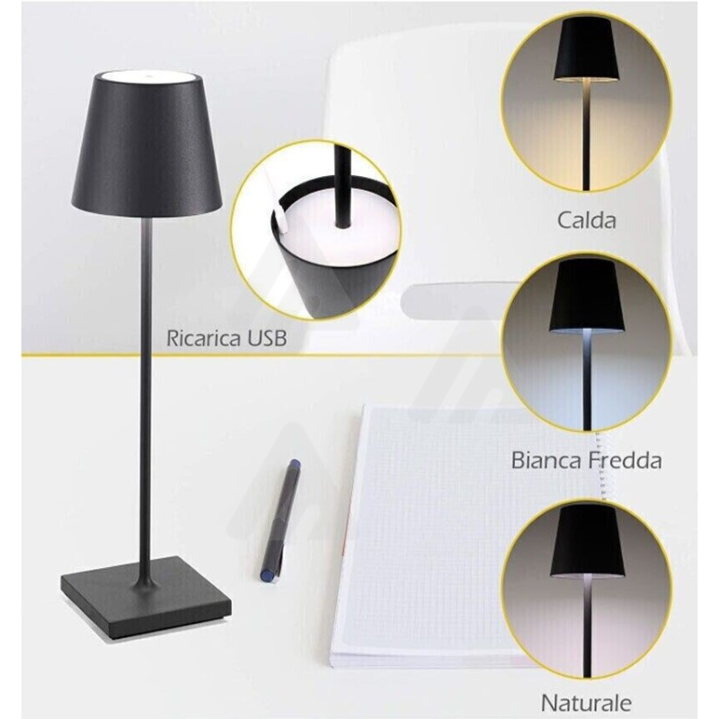 Lampada da tavolo LED ricariabile touch senza fili