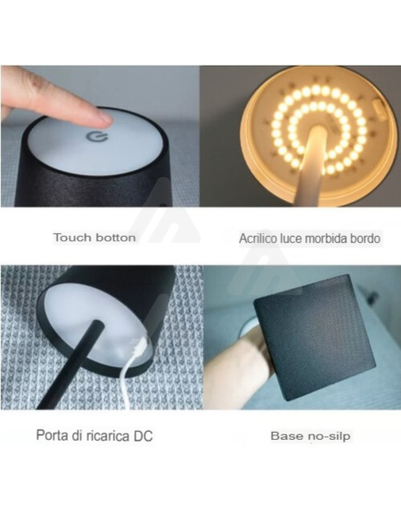 Lampada da tavolo LED ricariabile touch senza fili
