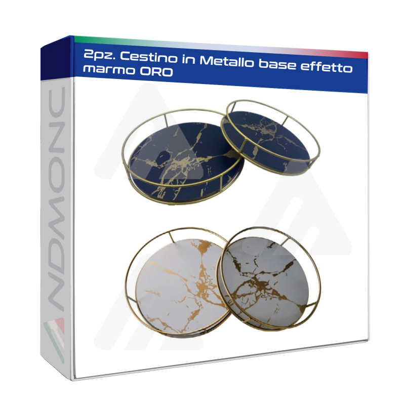 set 2pz. Cestino Tondo in Metallo ORO base...