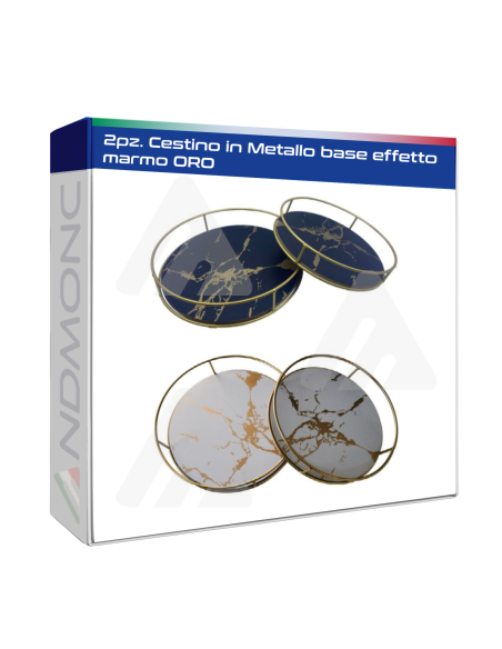 set 2pz. Cestino Tondo in Metallo ORO base effetto marmo due misure