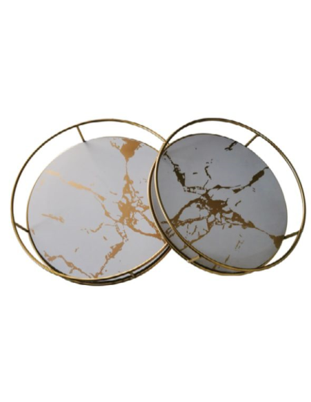 set 2pz. Cestino Tondo in Metallo ORO base effetto marmo due misure