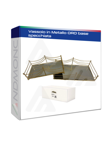 2pz. Vassoio in metallo colore ORO base specchiata rettangolare