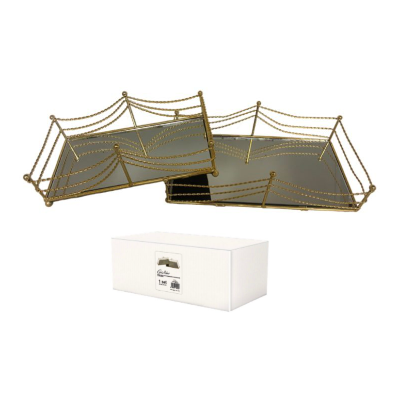 2pz. Vassoio in metallo colore ORO base...