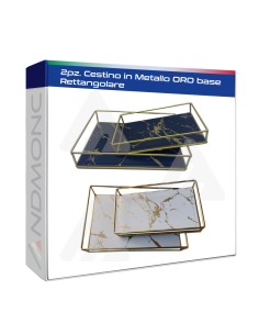 2pz. Cestino in metallo ORO, base effetto marmo rettangolare
