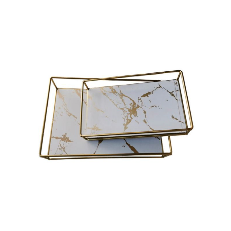 2pz. Cestino in metallo ORO, base effetto marmo...