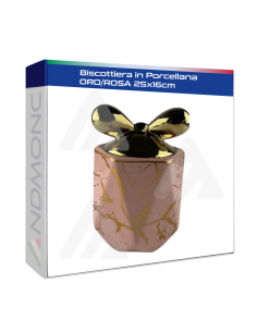 Biscottiera in Porcellana Oro/Rosa con tappo fiocco ORO...