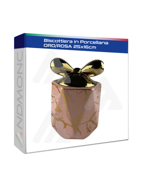 Biscottiera in Porcellana Oro/Rosa con tappo fiocco ORO 25x16cm