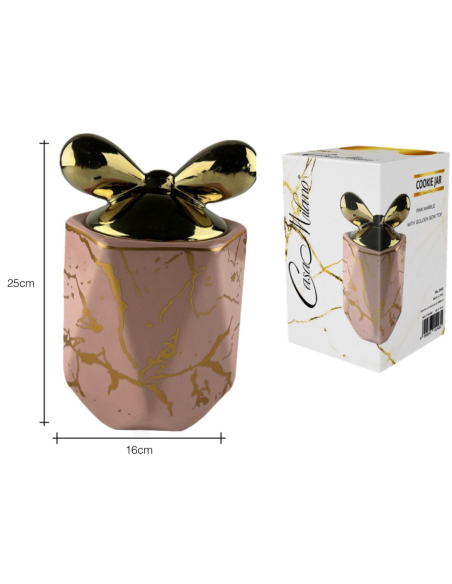 Biscottiera in Porcellana Oro/Rosa con tappo fiocco ORO 25x16cm
