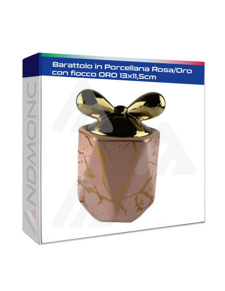 Barattolo in Porcellana Oro/Rosa con tappo fiocco ORO 13x11,5cm