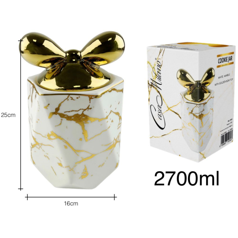 Biscottiera in Porcellana Bianco/Oro con tappo...