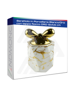 Barattolo in Porcellana Bianco/Oro con tappo fiocco ORO...