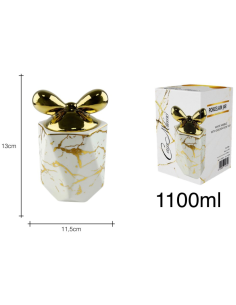 Barattolo in Porcellana Bianco/Oro con tappo fiocco ORO... 2