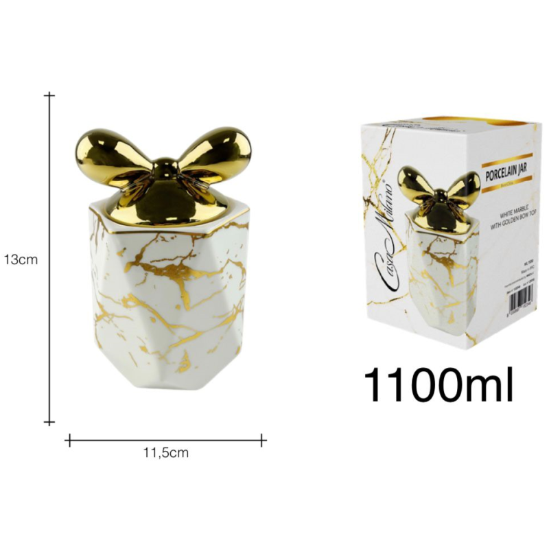 Barattolo in Porcellana Bianco/Oro con tappo...