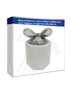 Biscottiera in Porcellana Bianca con tappo fiocco Argento...