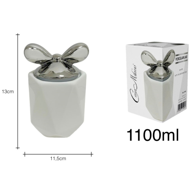 Barattolo in Porcellana Bianco con tappo fiocco...