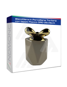 Biscottiera in Porcellana Tortora con tappo fiocco Oro...