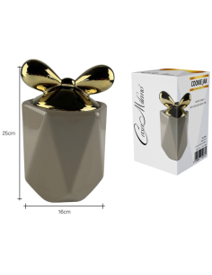 Biscottiera in Porcellana Tortora con tappo fiocco Oro... 2