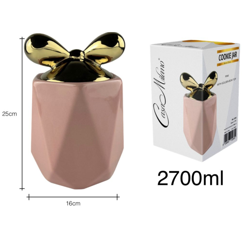 Biscottiera in Porcellana Rosa con tappo fiocco...