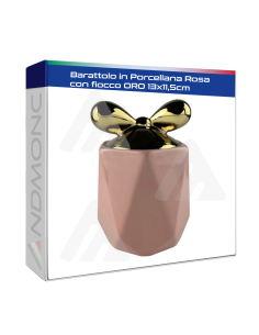 Barattolo in Porcellana Rosa con tappo fiocco Oro 13x11,5cm