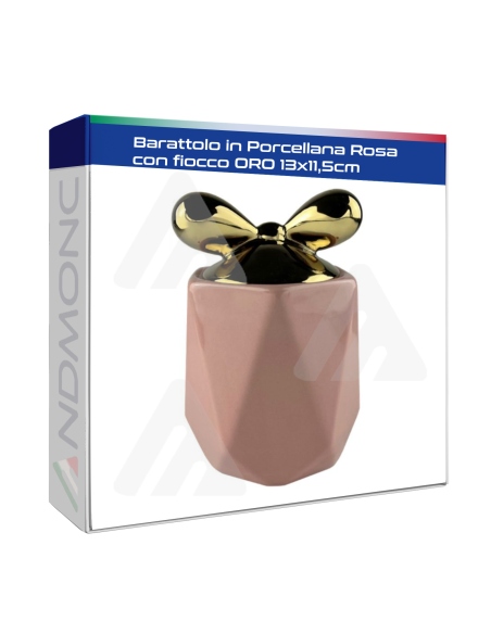 Barattolo in Porcellana Rosa con tappo fiocco Oro 13x11,5cm