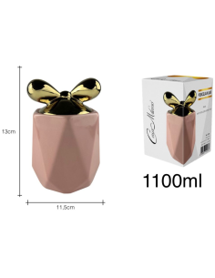 Barattolo in Porcellana Rosa con tappo fiocco Oro 13x11,5cm 2