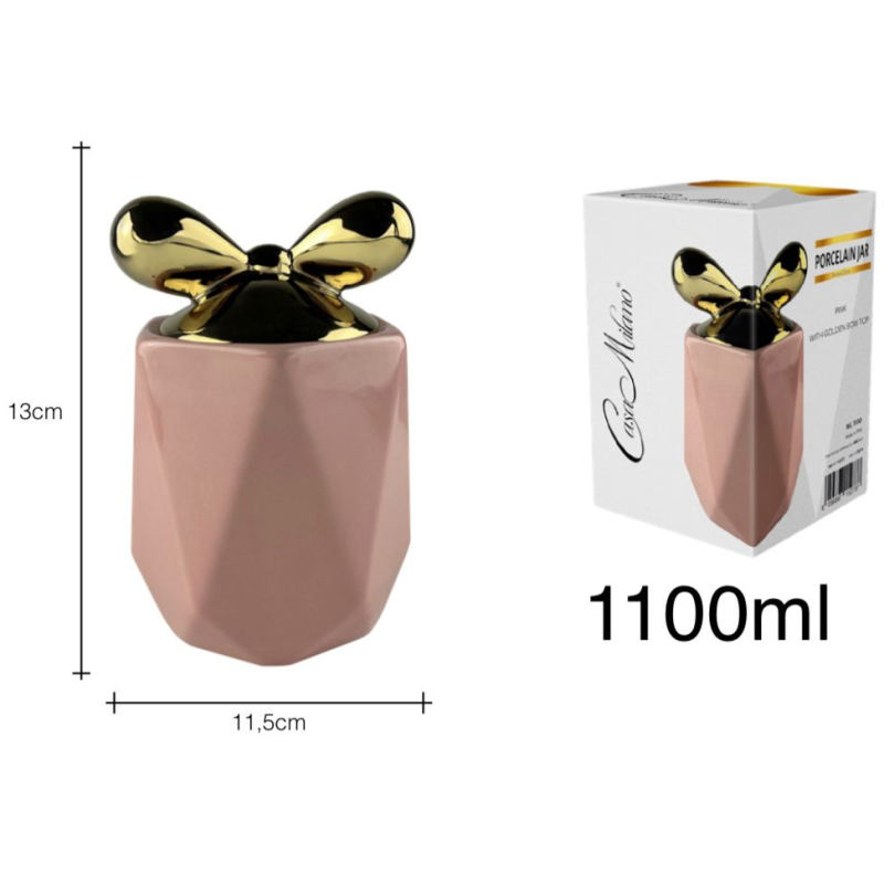 Barattolo in Porcellana Rosa con tappo fiocco...