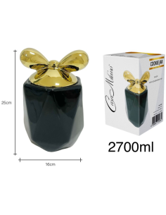 Biscottiera in Porcellana Nera con tappo fiocco Oro 25x16cm 2