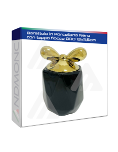 Barattolo in Porcellana Nero con tappo fiocco Oro 13x11,5cm